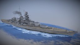Gneisenau battleship, ww2, kriegsmarine, warship, germany, blender-3d, worldwar2, pbrtextures, second-world-war, pbr-texturing, blender, pbr, blender3d, ship, war