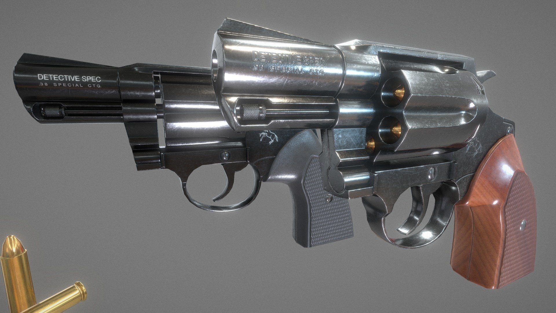 Hello, this is my model of Colt Detective Special, noir style revolver. In arcive you find two versions (black and shiny). Gun is rigged (see video preview). Hope you like it 3d model