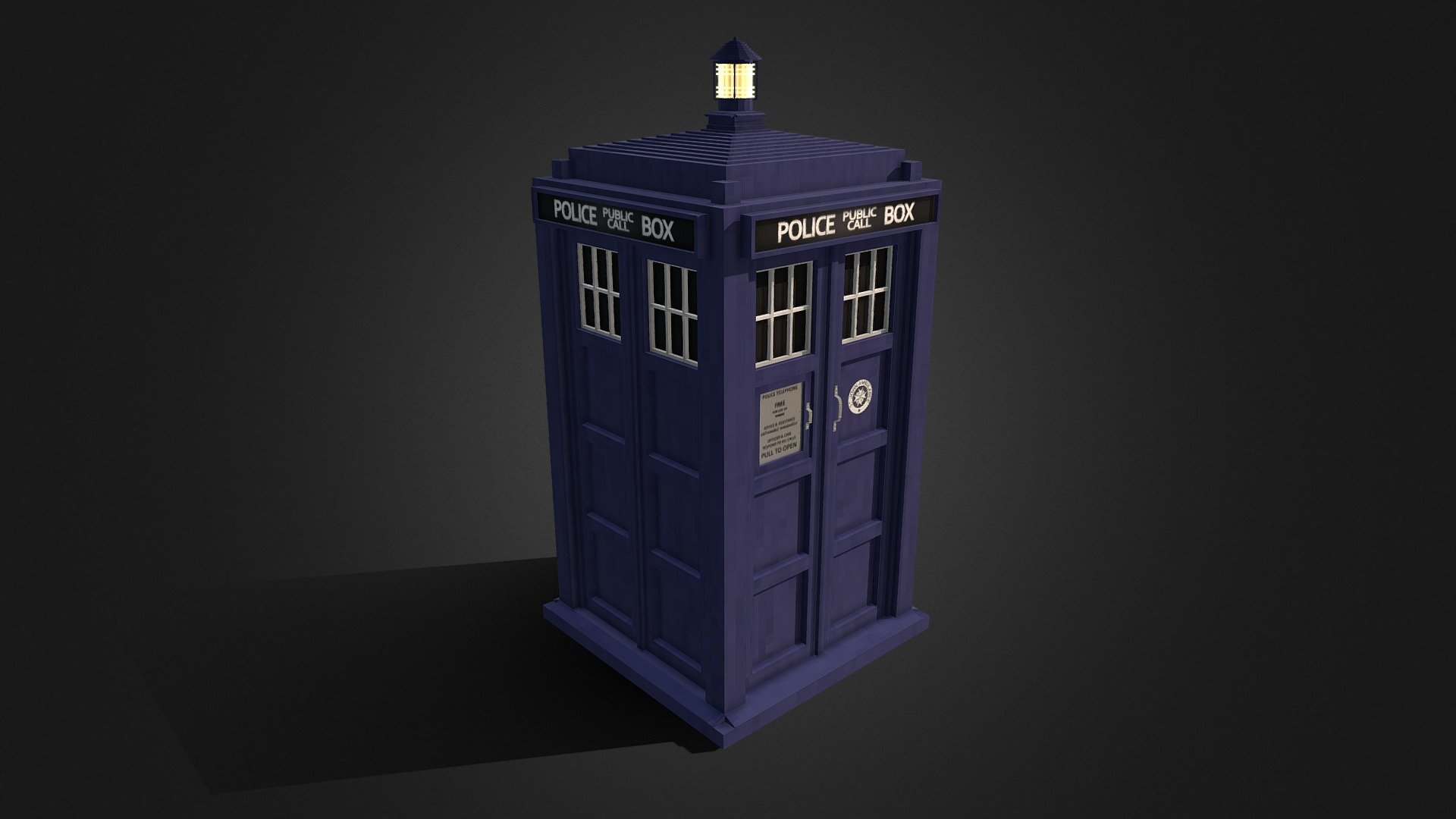 The famous time machine, the Tardis from the Dr Who series.
Made in Blockbench - The Tardis (Minecraft Model) - 3D model by chabArt (@chabinho) 3d model