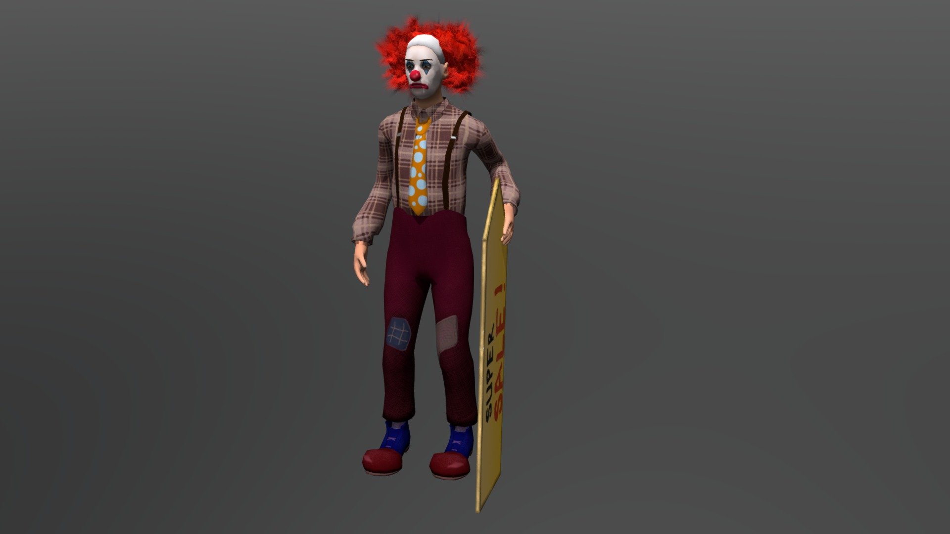 Low Poly Character for a Mobile Game developed in Unreal Engine. Modeled in Blender, textured in Substance Painter and Rigged in ARTv1 in maya - Sad Clown - 3D model by Flor.Actis 3d model