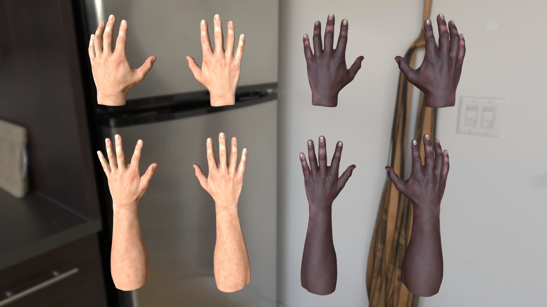 Asset store page:
Link under preview video description

Preview video:
https://youtu.be/JPet-FuN8jU

This asset contains four types of realistic human hands pairs. 
All of them are ready to play with your Leap Motion device 3d model