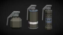 Grenade Pack grenade, frag, flash, flashbang, smoke, low-poly-model, low-poly-game-assets, low-poly-blender, lowpoly