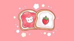 Strawberry Toast food, cute, challenge, snack, blender-3d, blender3dmodel, food3dmodel, sketchfabweeklychallenge, handpainted, blender, blender3d, hand-painted, handpainted-lowpoly, sketchfabweeklychallenge2023