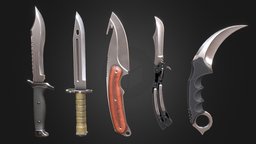 Knives Pack cs, knives, csgo, counter-strike-global-offensive, counter-strike, weapon, knife, blender, pbr, lowpoly, substance-painter, gameready