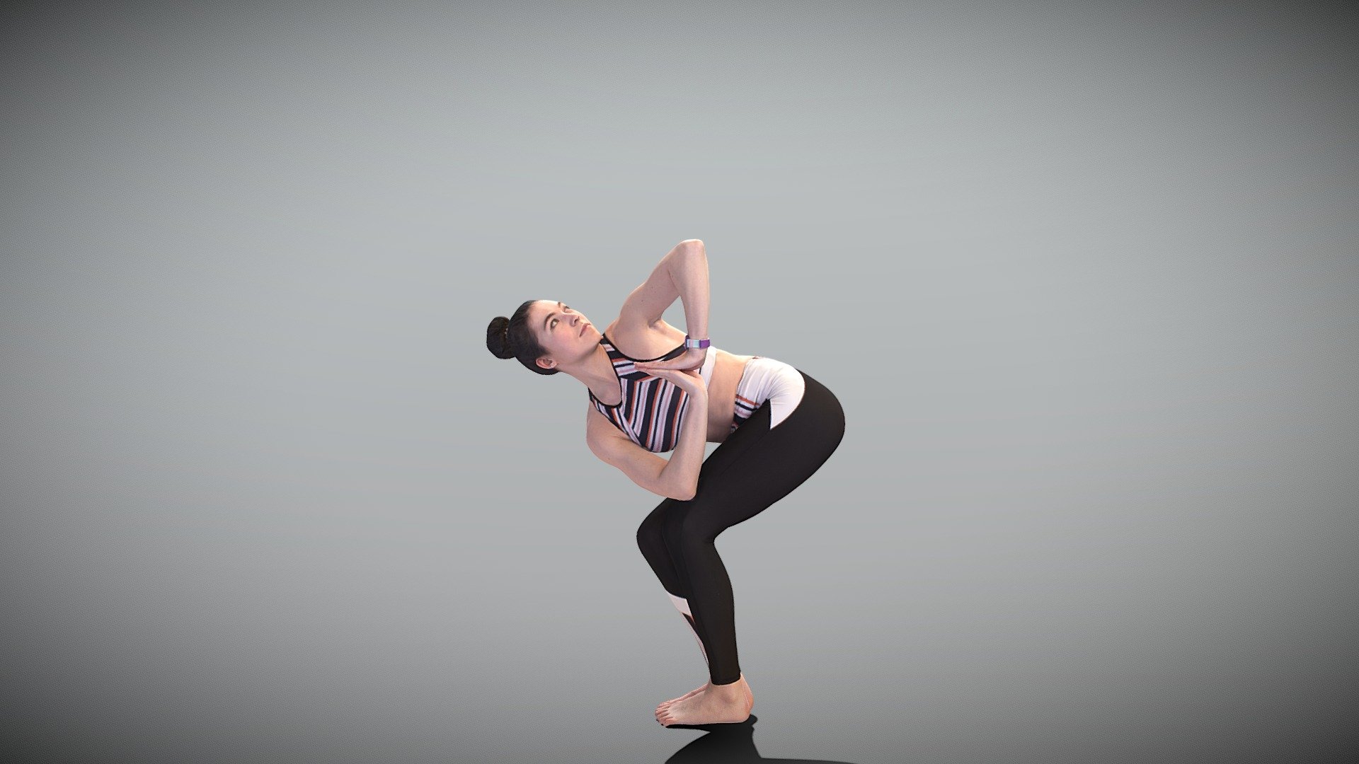 This is a true human size and detailed model of a sporty beautiful woman of Caucasian appearance dressed in sportswear. The model is captured in casual pose to be perfectly matching various architectural and product visualizations, as a background or mid-sized character on a sports ground, gym, beach, park, VR/AR content, etc.

Technical specifications:




digital double 3d scan model

150k &amp; 30k triangles | double triangulated

high-poly model (.ztl tool with 5 subdivisions) clean and retopologized automatically via ZRemesher

sufficiently clean

PBR textures 8K resolution: Diffuse, Normal, Specular maps

non-overlapping UV map

no extra plugins are required for this model

Download package includes a Cinema 4D project file with Redshift shader, OBJ, FBX, STL files, which are applicable for 3ds Max, Maya, Unreal Engine, Unity, Blender, etc. All the textures you will find in the “Tex” folder, included into the main archive.

3D EVERYTHING

Stand with Ukraine! - Woman in sportswear meditating 387 - Buy Royalty Free 3D model by deep3dstudio 3d model