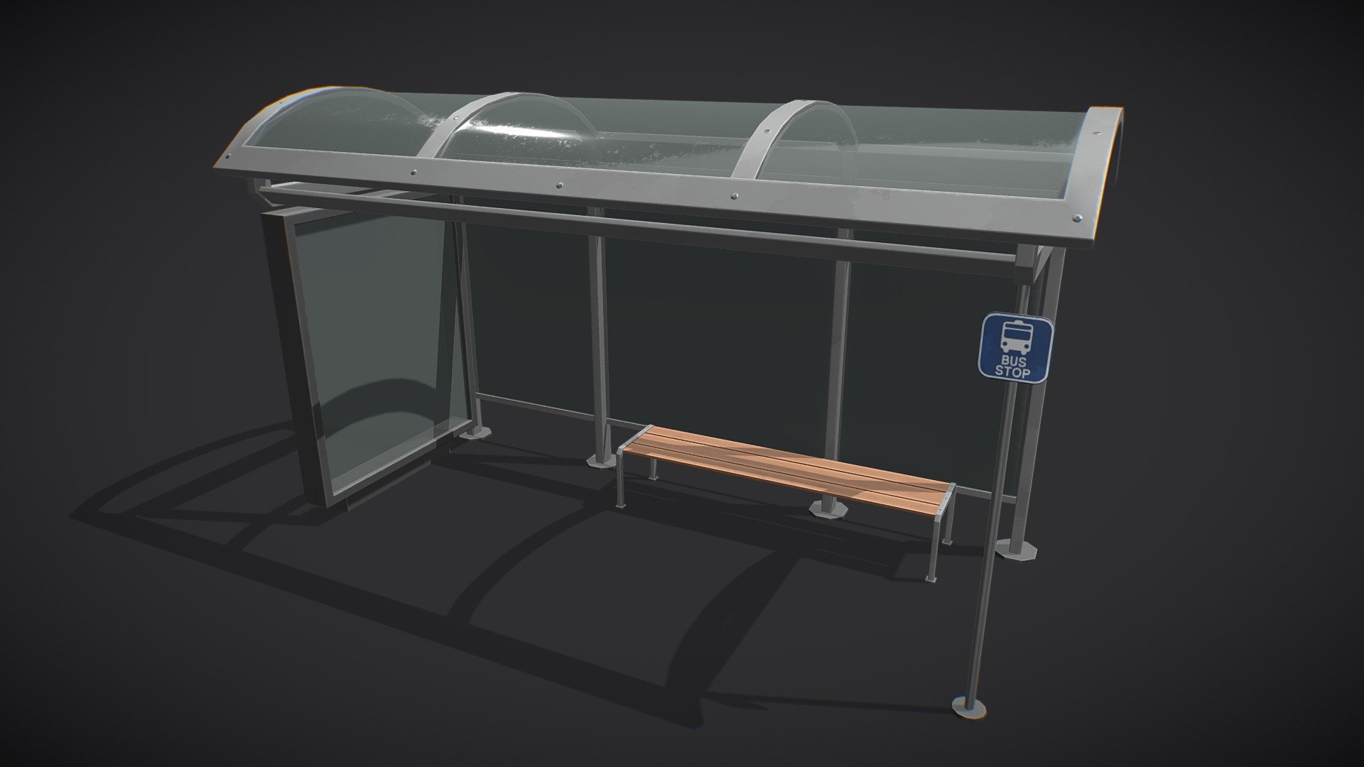 Stylized Bus Stop with Stylized PBR Textures. Suitable for any scene. Ready to use in any project.

Are you liked this model? Feel free to take a look on my another models! Here

Features:

.Fbx, .Obj, .Uasset and .Blend files.

Low Poly Mesh game-ready.

Real-World Scale (centimeters).

Unreal Project: 4.18+

Custom Collision for Unreal Engine 4 (Handmade).

Tris Count: 1,026.

Number of Textures:5

Number of Textures (UE4): 3

PBR Textures (1024x1024) (PNG).

Type of Textures: Base Color, Roughness, Metallic, Normal Map and Ambient Occlusion (PNG)

Combined RMA texture (Roughness, Metallic and Ambient Occlusion) for Unreal Engine (PNG) 3d model