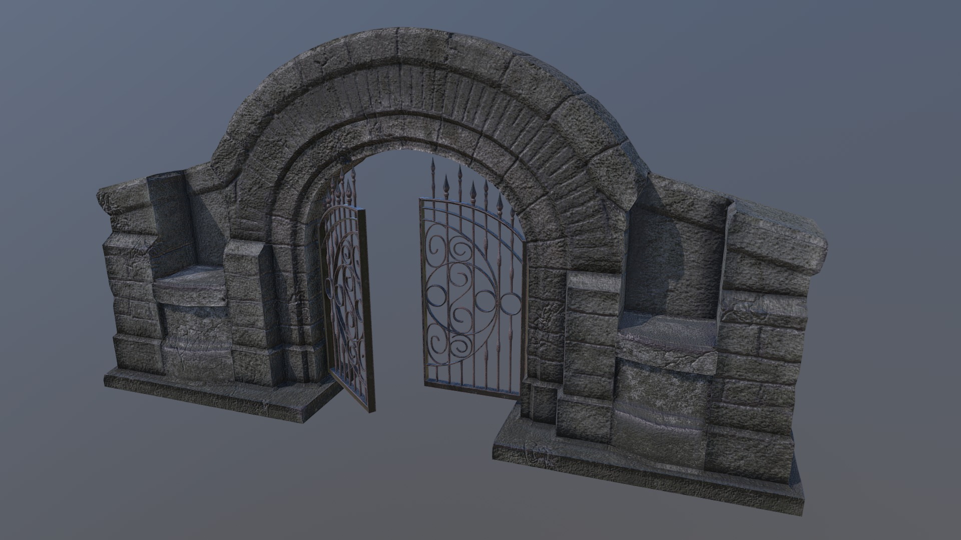 Medieval cemetery facade  - Principal Arc with Iron doors - Low poly models for a game 3d model