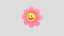 Character243 Devil Flower face, toon, flower, toy, devil, mascot, teeth, print, head, floral, daisy, emoji, character, cartoon, monster, evil, noai