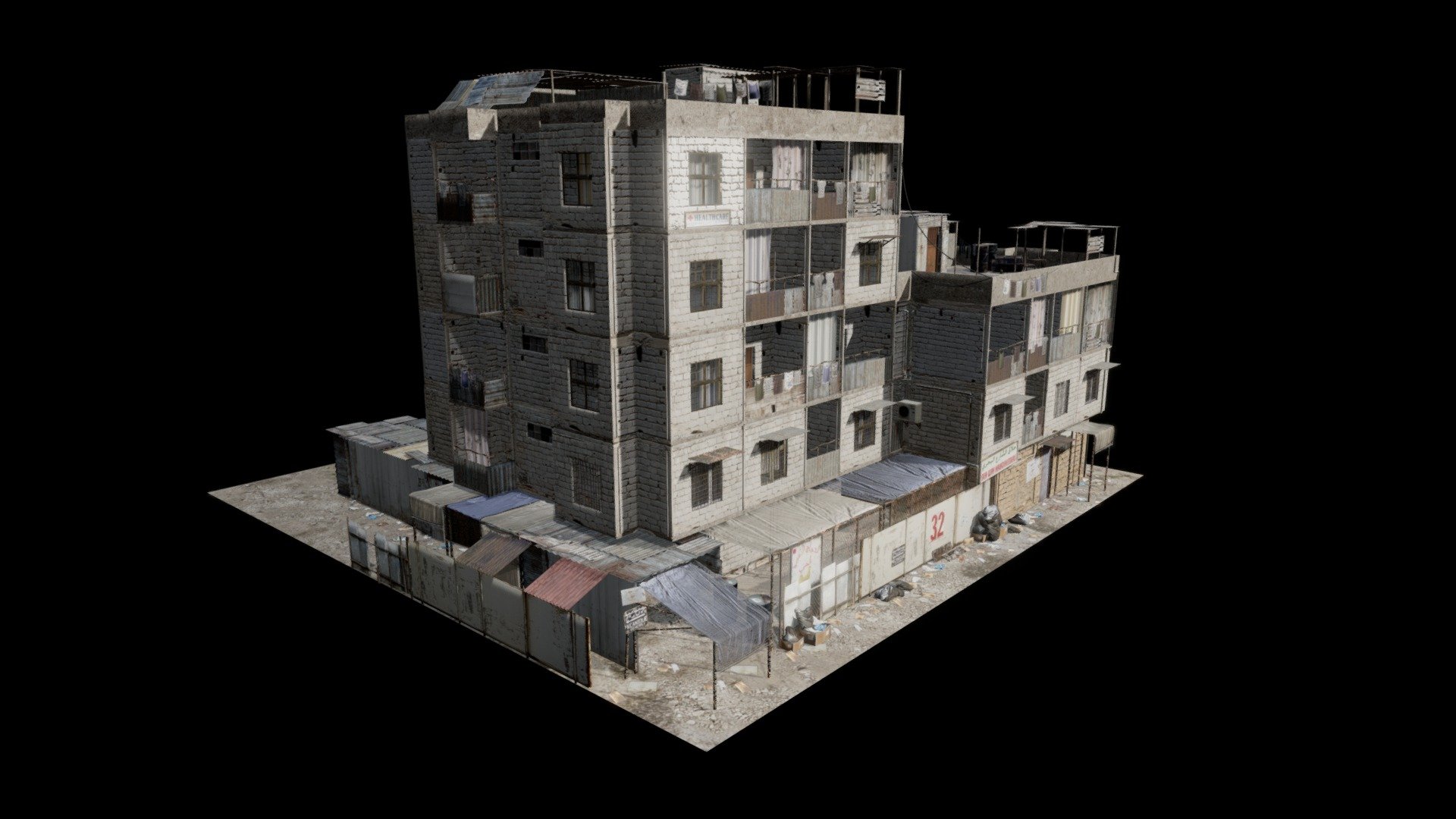 The first model in my Dystopia: Sprawling Slums series. Shabby metal shacks, hazardous housing and cumbersome concrete blocks. Something you might find in the last settlement of a post apocalyptic Earth, a refugee camp in a war torn region or the suburbs of a poverty stricken nation 3d model