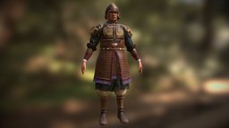 Traditional Ancient Ly Dynasty Warrior armor, ancient, japan, warrior, soldier, korea, china, asian, chinese, realistic, dynasty, vietnam, tradition, character, pbr, lowpoly, helmet, man, fantasy, war, shield, dai-viet