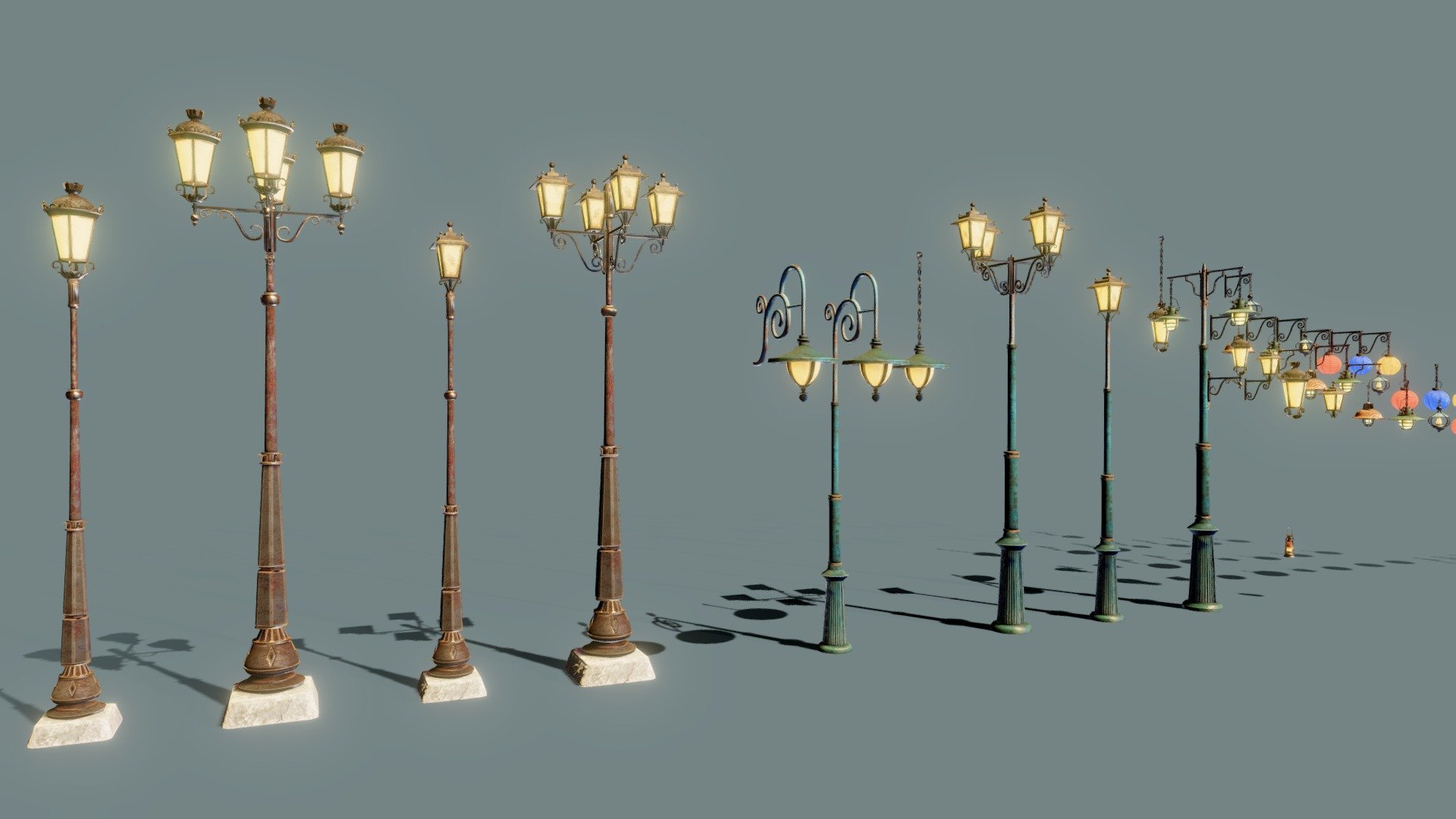 Urban lighting collection consisting of lamps, lanterns, sconces and light fixtures.
Made in Blender and painted in Substance Painter.




Game Ready

42 Objets, Prefabs and kitbash parts.

2 x Atlas Texture. 8K and 4K

Unwraped with UVPackmaster 3.

UV channel for Lightmap

Easy exporting to other engines

PBR textures with emission map

JPG and PNG

Blend file included
 - Street Light Collection - Buy Royalty Free 3D model by Lucas Donderis (@lucas.donderis) 3d model