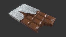 Eaten Chocolate Bar candy, chocolate, low-poly-model, candybar, tinfoil, chocolatebar, bitemark, eaten-food