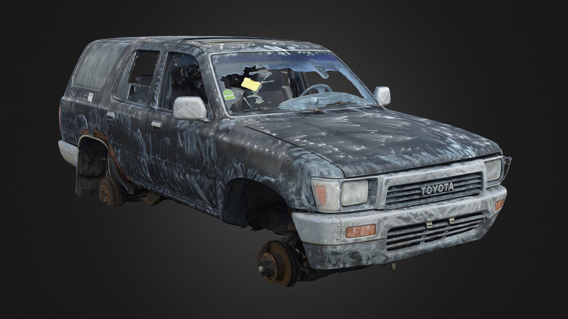 High-accuracy photoscan Intended for use as modeling reference.

Photos taken with my Nikon D3400 and polarizing filter

Created in RealityCapture from 2440 images - 1990-1991 4Runner [Scan] - 3D model by Rush_Freak 3d model