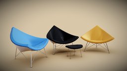 Nelson Coconut Chair modern, stool, leather, archviz, orange, cloth, 1955, shell, furniture, chrome, george, fabric, coconut, linen, nelson, contemporary, interior-design, pbr-materials, architecture, pbr, chair, blue, black, blender283, coconut_chair, george_nelson