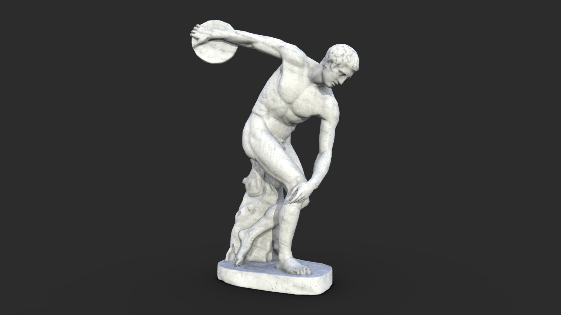 This Discobolus Antique Statue in granite material includes 5 LODs and a collider set. 

The asset is available in realistic style and can be used in any game (post-apo, first person shooter, GTA like, historical… ). All objects share a unique material for the best optimization for games.

This AAA game asset of an vintage sculpture will embellish you scene and add more details which can help the gameplay and the game-design or level-design.

All textures are PBR ready and available in 4K.

Low-poly model &amp; Blender native 3.3

SPECIFICATIONS


Objects : 1
Polygons : 3744
Render engine : Eevee (Cycles ready)

GAME SPECS


LODs : Yes (inside FBX for Unity &amp; Unreal)
Numbers of LODs : 5
Collider : Yes

EXPORTED FORMATS


FBX
Collada
OBJ

TEXTURES


Materials in scene : 1
Textures sizes : 4K
Textures types : Base Color, Metallic, Roughness, Normal (DirectX &amp; OpenGL), Heigh, AO (also Unity &amp; Unreal ARM workflow maps)
Textures format : PNG
 - Discobolus Statue - Granite - Buy Royalty Free 3D model by KangaroOz 3D (@KangaroOz-3D) 3d model