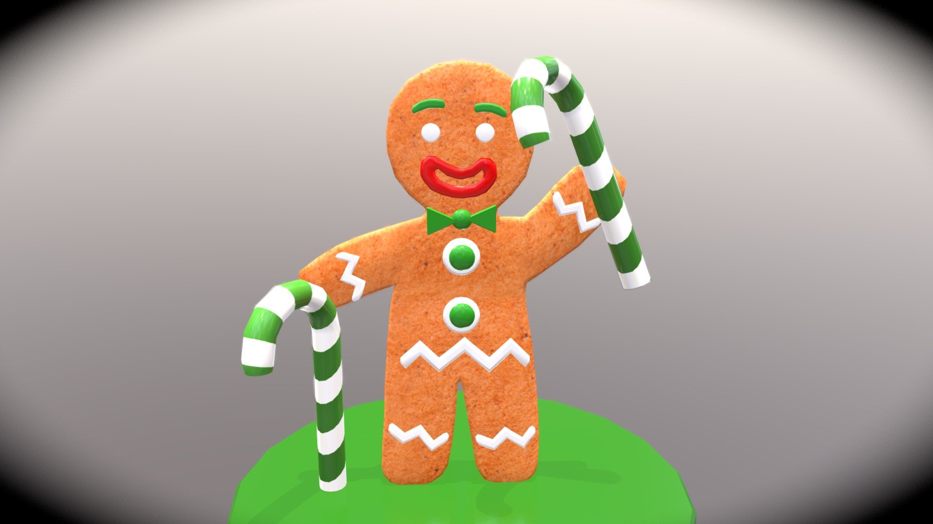 This is a Christmas Gingerbread man 3D model. It is in low poly model. It is made in Autodesk Maya 2018 and texturized with uvs, iluminated and rendered in Arnold 2018. This model can be used for any type of work as: low poly or high poly project, videogame, render, video, animation, film…This is perfect to use it as decoration in a Christmas Scene or for a CHristmas postcard image with other foods or candies… Also you can use it to 3D printing.

This contains a .fbx , .obj , .mb Maya file and all the textures.

I hope you like it, if you have any doubt or any question about it contact me without any problem! I will help you as soon as possible, if you like it I will aprecciate if you could give your personal review! Thanks! - Christmas Gingerbread Man - Buy Royalty Free 3D model by Ainaritxu14 3d model