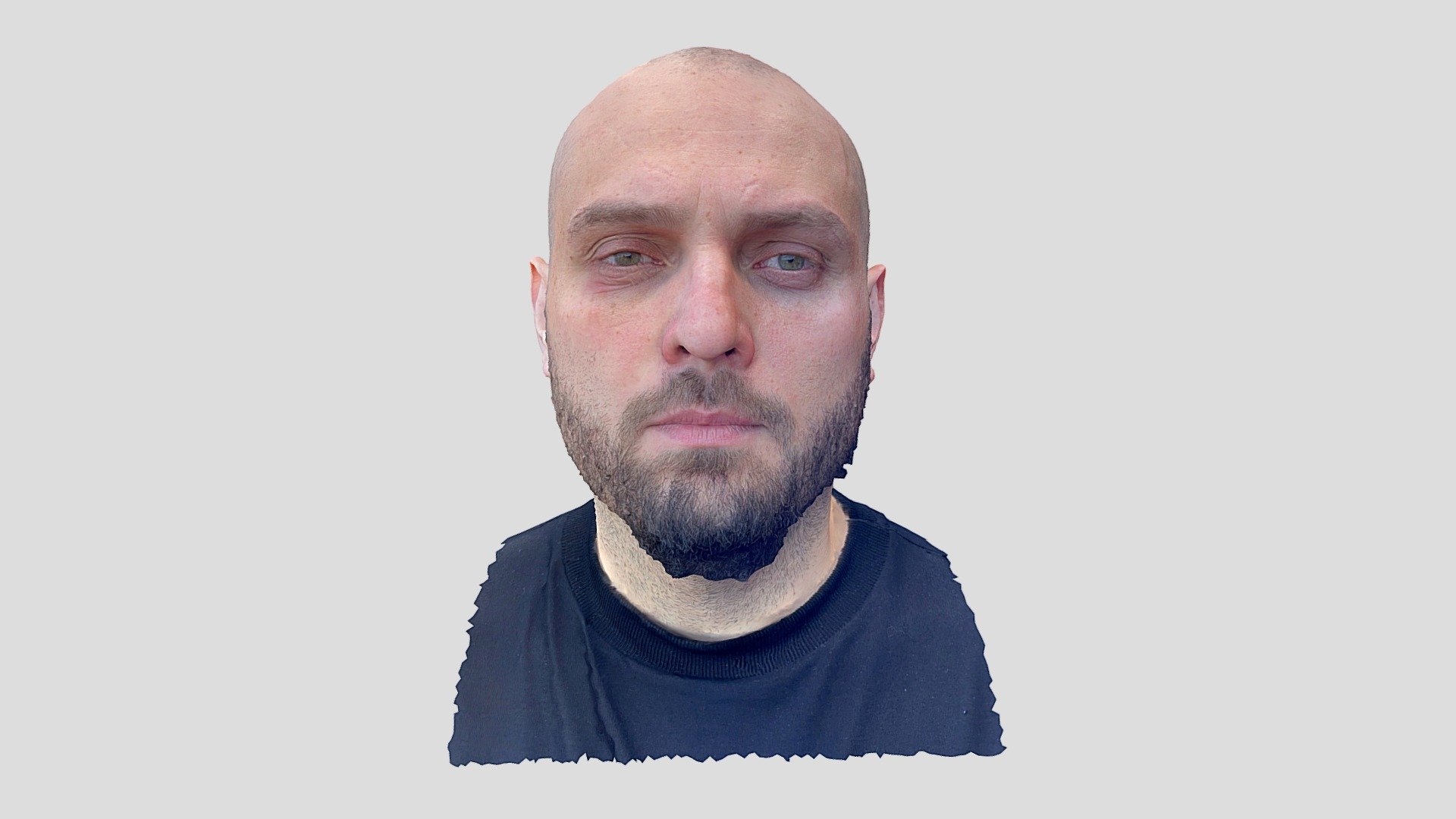 Photorealistic head scan of a bold bearded man.

Shot on iPhone 12 Pro Max, processed in Photocatch app on Macbook Air M1.

P.S. you are welcome to contact me if you need the files 3d model
