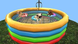 Pupper Pool Party scene, dog, jian, puppy, pool, water, floating, pets, canine, backyard, pug, dachshund, chihuahua, playful