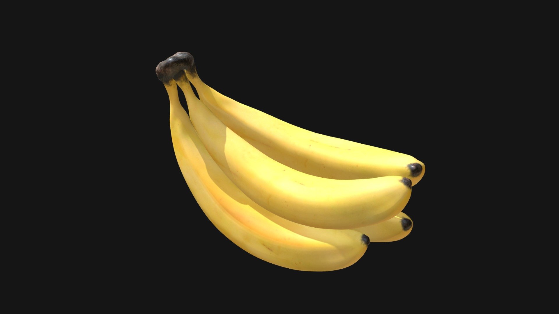 === The following description refers to the additional ZIP package provided with this model ===

Bunch of bananas 3D Model. Production-ready 3D Model, with PBR materials, textures, non overlapping UV Layout map provided in the package.

Quads only geometries (no tris/ngons).

Formats included: FBX, OBJ; scenes: BLEND (with Cycles / Eevee PBR Materials and Textures); other: 16-bit PNGs with Alpha.

1 Object (mesh), 1 PBR Material, UV unwrapped (non overlapping UV Layout map provided in the package); UV-mapped Textures.

UV Layout maps and Image Textures resolutions: 2048x2048; PBR Textures made with Substance Painter.

Polygonal, QUADS ONLY (no tris/ngons); 23428 vertices, 23426 quad faces (46852 tris).

Real world dimensions; scene scale units: cm in Blender 3.3 (that is: Metric with 0.01 scale).

Uniform scale object (scale applied in Blender 3.3) 3d model