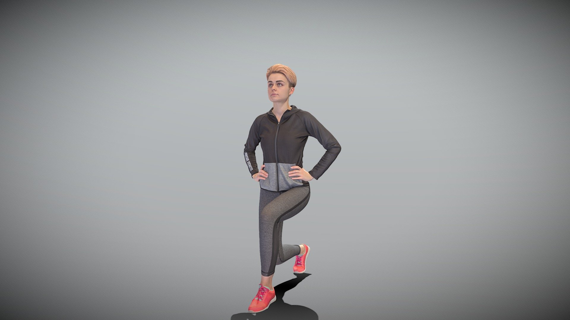 This is a true human size and detailed model of a sporty young woman of Caucasian appearance dressed in sportswear. The model is captured in casual pose to be perfectly matching various architectural and product visualizations, as a background or mid-sized character on a sports ground, gym, beach, park, VR/AR content, etc.

Technical specifications:




digital double 3d scan model

150k &amp; 30k triangles | double triangulated

high-poly model (.ztl tool with 5 subdivisions) clean and retopologized automatically via ZRemesher

sufficiently clean

PBR textures 8K resolution: Diffuse, Normal, Specular maps

non-overlapping UV map

no extra plugins are required for this model

Download package includes a Cinema 4D project file with Redshift shader, OBJ, FBX, STL files, which are applicable for 3ds Max, Maya, Unreal Engine, Unity, Blender, etc. All the textures you will find in the “Tex” folder, included into the main archive.

3D EVERYTHING

Stand with Ukraine! - Young woman doing workout 432 - Buy Royalty Free 3D model by deep3dstudio 3d model