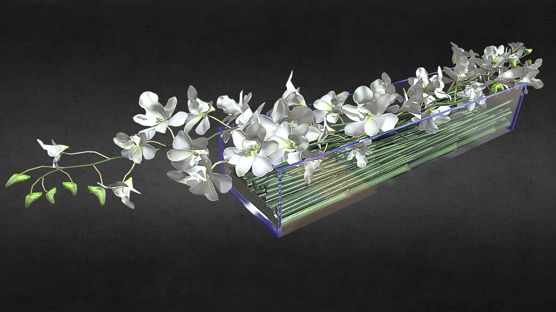 lily flowers below is bamboo. In a glass vase. For low poly games - lily flowers and bamboo - 3D model by centaurus21 3d model
