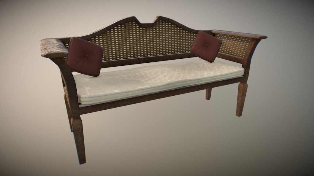 A mediterranean themed wooden bench 3d model
