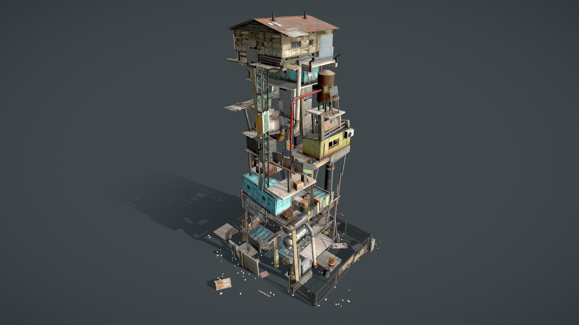Outpost is an optimized industrial tower and modular sets.
The package includes the main outpost tower and separate .fbx meshes that can be used to build new structures.

The preview uses low resolution textures.

After purchase, be sure to download the separate Outpost.zip file which includes:




322 models (minimum 2 - maximum 3000 triangles)

279 textures (albedo, normal, roughness, metallic, ao) - mainly 1k-2k resolution

Additionally, .zip file includes the Unity 2021.3 scene with




123 prefabs

80 materials (PBR built-in standard pipeline)

 - Outpost - Buy Royalty Free 3D model by l0wpoly 3d model
