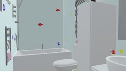bathroom interior 4 3D model scene, lamp, bathroom, tile, heater, vase, shower, mirror, sink, window, toilet, cabinet, tap, design, interior, door