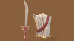 Bone Sword and Shield bone, pbr, lowpoly, sword, stylized, shield