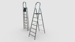 Step Ladder storage, toon, household, warehouse, ladder, aluminium, realistic, step, stair, pbr, factory, industrial