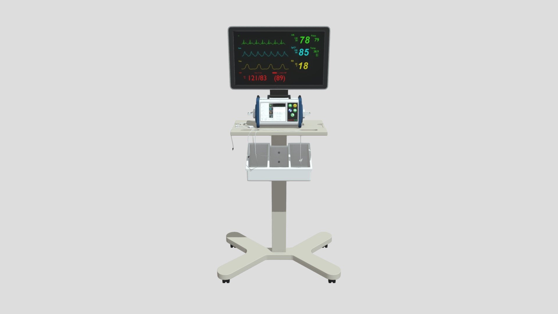 ECG Machine 3D model is a high quality, photo real model that will enhance detail and realism to any of your game projects or commercials. The model has a fully textured, detailed design that allows for close-up renders 3d model