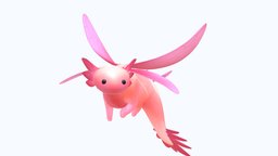 Axolotl Fae Dragon flying, cute, fae, fairy, hovering, axolotl, creature, animated, dragon