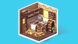 (FREE) Isometric Cafe cafe, b3d, retro, candle, isometric, warm, cozy, blockbench, handpainted, low-poly, blender, lowpoly, blender3d, gameart, house, wood, building, interior