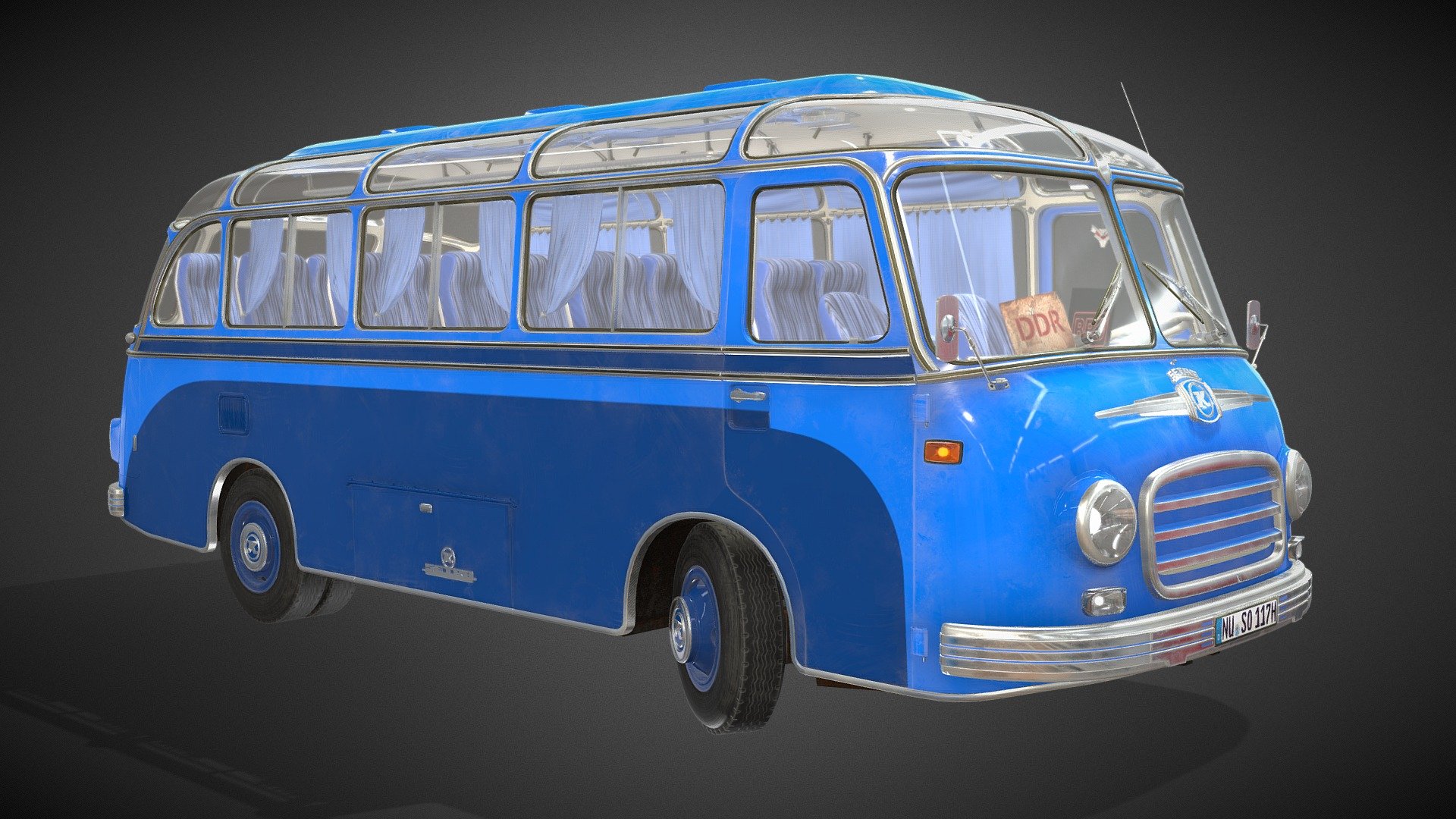3d model of an old bus made in the Germany. The model has all the necessary textures for the PBR material. 
The model is textured using UDIM and has 13 texture sets with base color texture resolution and normals - 4096*4096, roughness and metallic maps have a resolution of 2048 * 2048 - Setra S6 - Buy Royalty Free 3D model by Takoyto 3d model