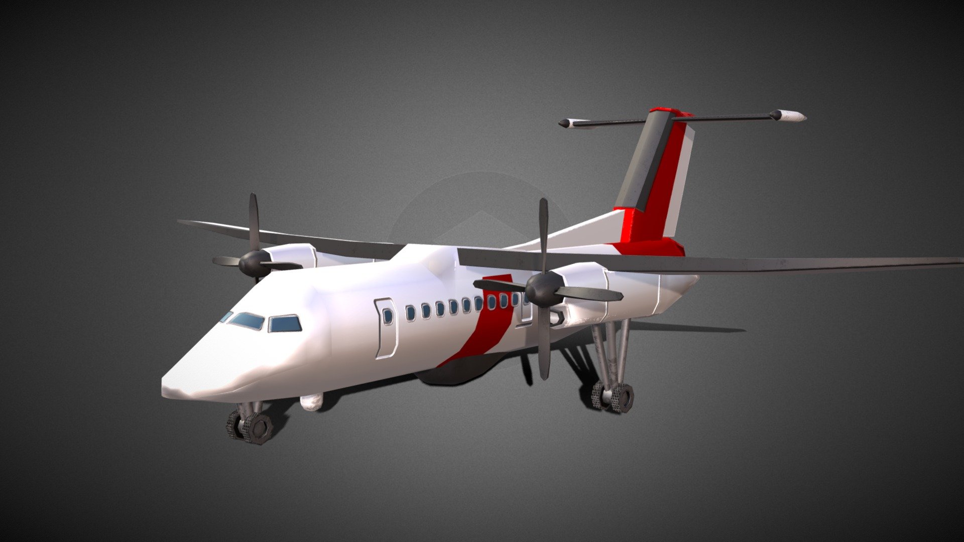 Dash 8 Aircraft a low poly vehicle ready for an engine like Unity or Unreal ideal for a RTS, Isometric or a War Video Game it has 1617 verts 2800 tris and 3006 edges and the texture is 2048 x 2048 and includes Diffuse, Metal and Normal Map the format is .PNG and the model is available as OBJ, MB and FBX all the pieces are named If you need 3D Game Assets or STL Files I can do commission works 3d model