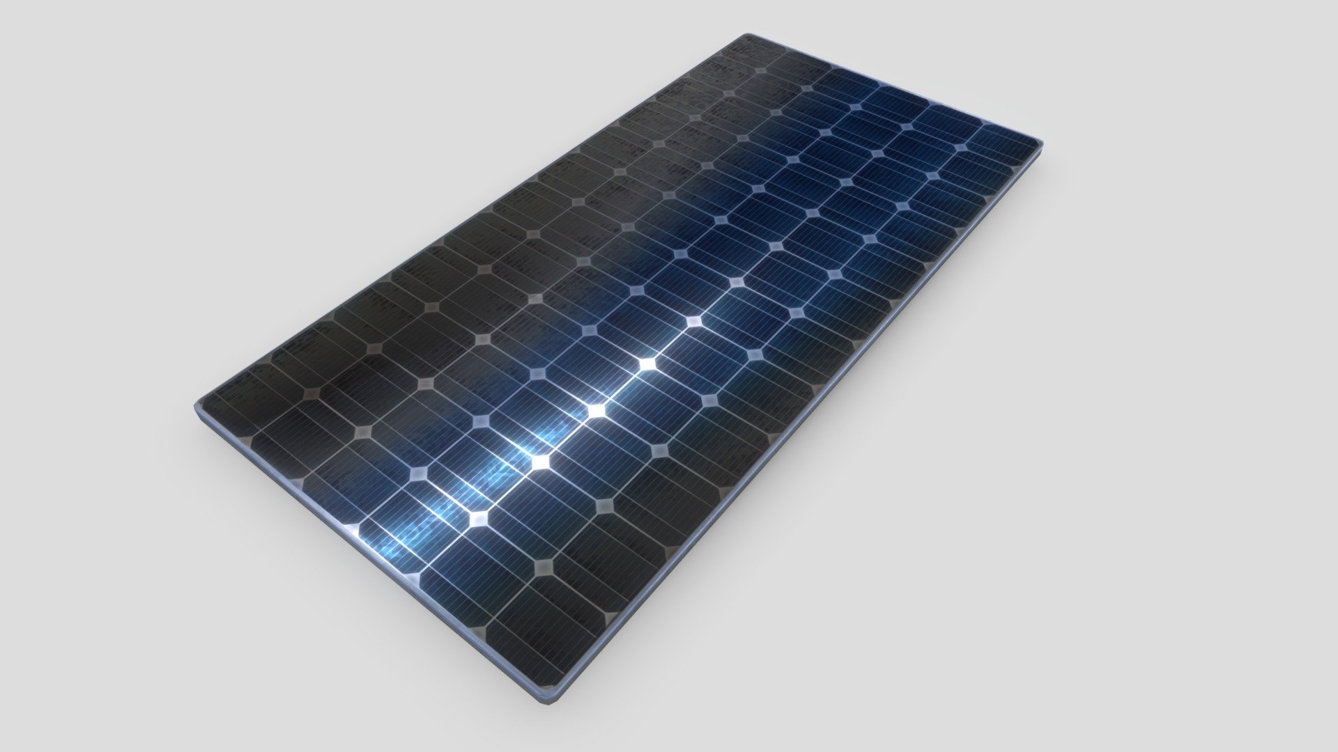 Very simple 72 Cell solar panel with backed textures. 

Texture files:
- Diffuse
- Roughness
- Metallness
- Normal

Dimensions of the panel:
- x = 1.86 m
- y = 0.935 m
- z = 0.03 m

PBR textures used for baking:
- Metal: ambientCG.com/a/Metal011
- Solar: ambientCG.com/a/SolarPanel003

Free to use for any purpose 3d model