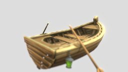 Rowing Boat Hand-Painted toon, sail, painted, ready, survival, rowing, game, low, poly, ship, pirate, hand, boat