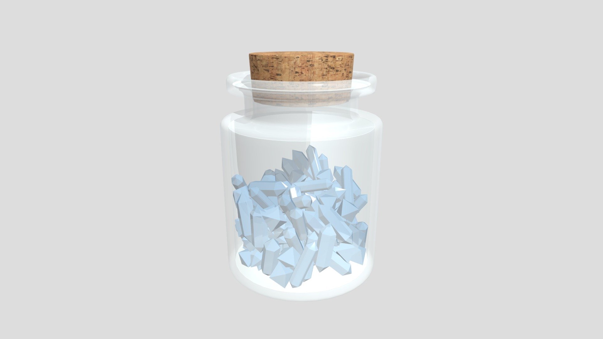 Glass jar with cork stopper, filled with blue crystals in 3 different shapes. Would suit boho, witchy, apothecary, arcane or magical settings.

This model was part of my university project in an introductory 3D modelling course. Since I’m a beginner, there may be some flaws. Any feedback or tips are most welcome! - Jar of Crystals - Download Free 3D model by crystal_3D 3d model