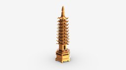Wenchang Pagoda Tower tower, god, china, culture, pagoda, travel, brass, souvenir, metal, religion, traditional, dynasty, qing, 3d, pbr, sculpture, history, temple, wenchang