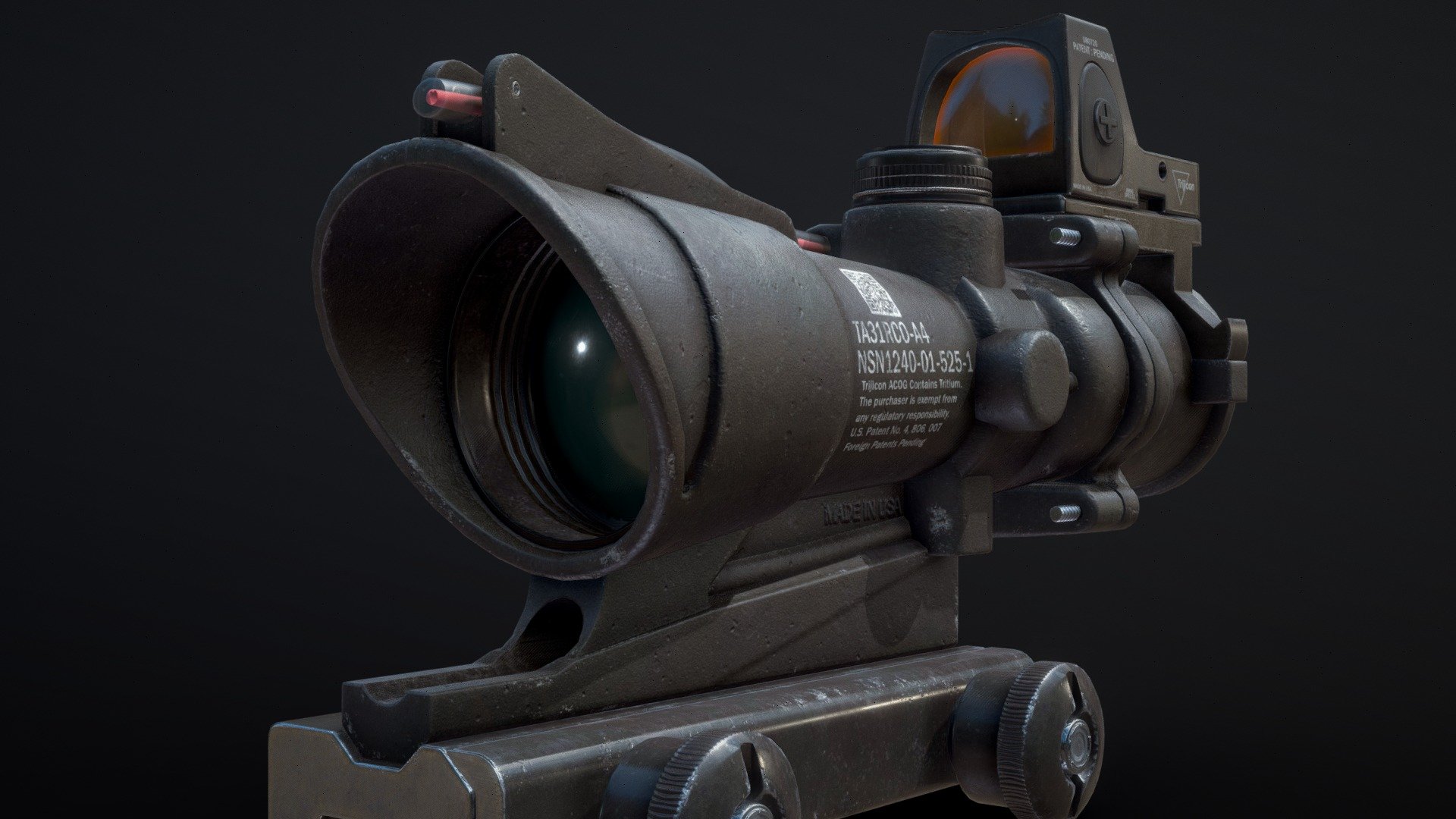 A classic ACOG scope from the Trijicon Brand + a Red dot.

Quite happy with how it turned out. Next project might be a gun that I can attach it too. 
Let me know cool guns to model! At the moment I'm thinking about either a m27 IAR or a SIG MCX.

Artstation post soon :) - (Advanced Combat Optical Gunsight) TRIJICON - 3D model by AntijnvanderGun 3d model