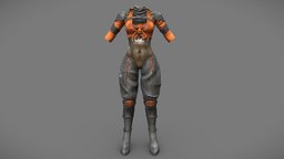 Female Sci-fi Cyberpunk Full Bodysuit body, suit, orange, full, warrior, apocalyptic, girls, cyber, cyberpunk, with, boots, combat, backpack, womens, dystopian, bodysuit, pbr, low, poly, sci-fi, female, fantasy