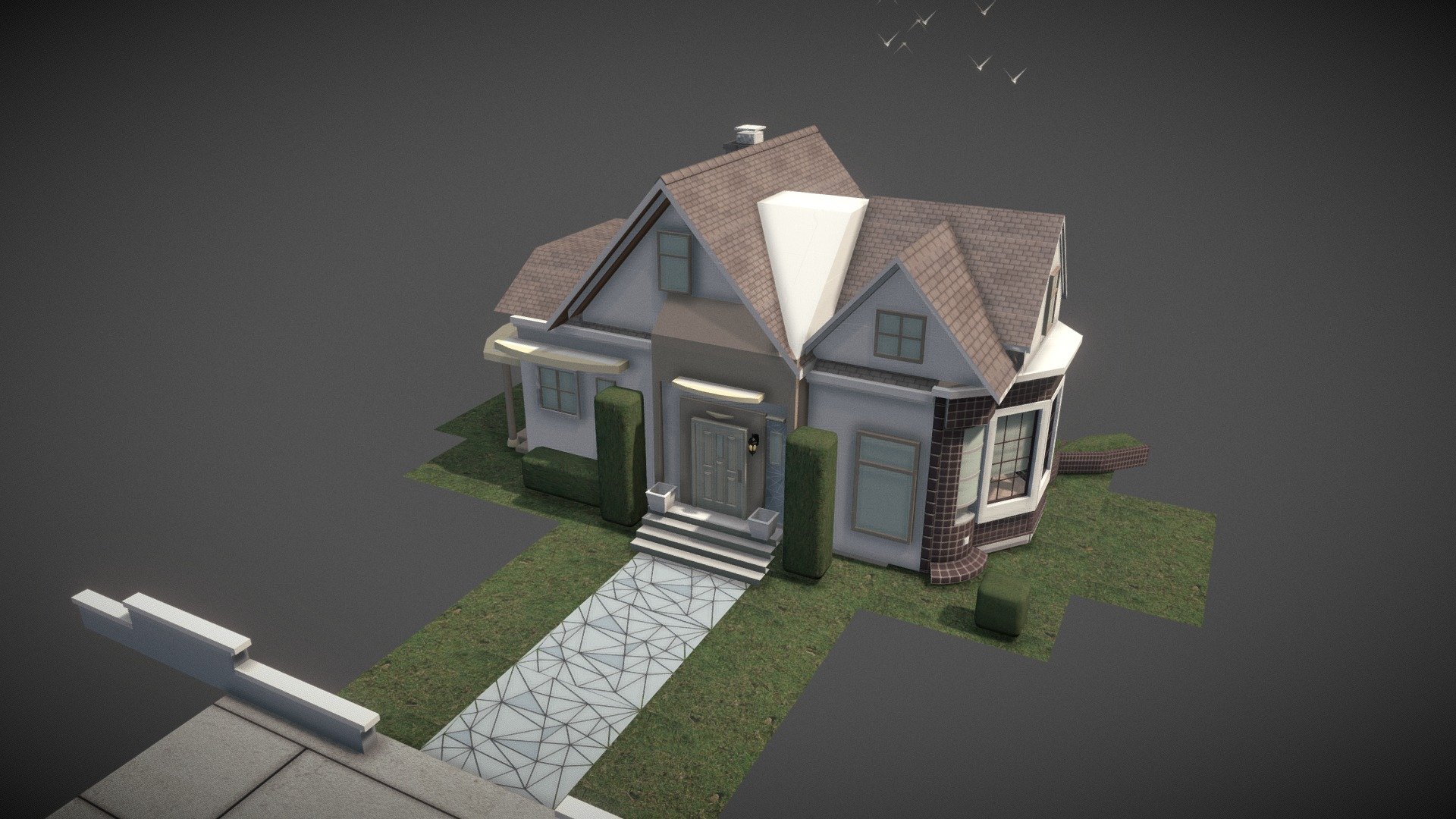 A stylized house facade.

I designed the look myself so there mignt be some inaccuracies in the details compared to a real house 3d model