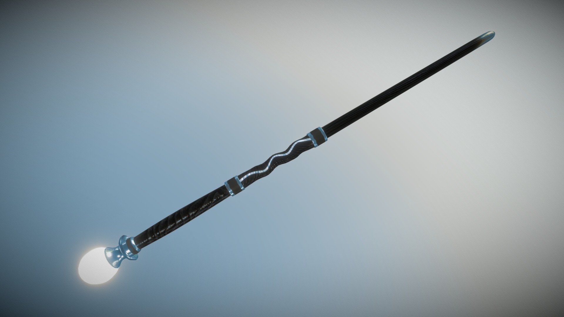 Magic wand with black stain and silver painted detail. Glass Pommel. Gold spray tip. 15 1/2 inches long from the Harry Potter movies - Magic Wand (Harry Potter movies) - Download Free 3D model by dgonlinebr 3d model