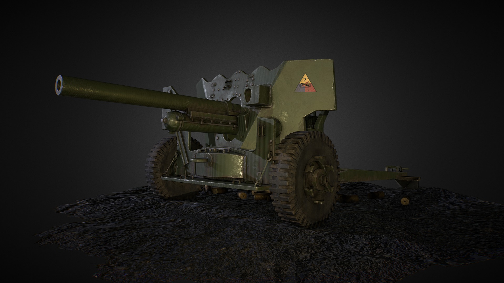 I made this model for featured game called Hell Let Loose. See more: https://www.hellletloose.com/ 
There was a free base model, so I made a retopology, sculpting and texturing. 

Cannon consist of 21491 tris 3d model