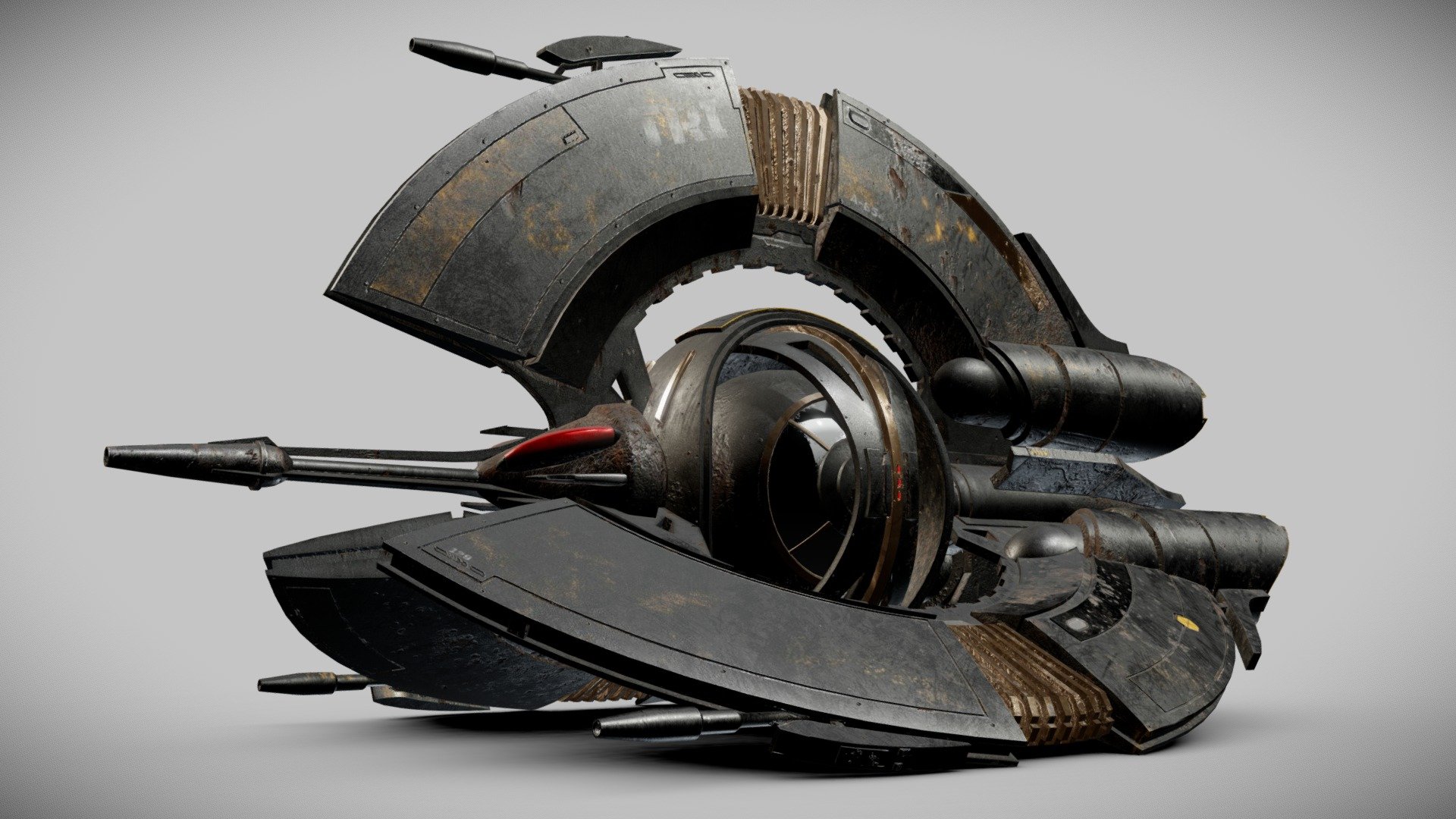 Based on the Droid Tri Fighter spacecraft from Starwars.
I modeled it in Maya and textured in Substance Painter 3d model