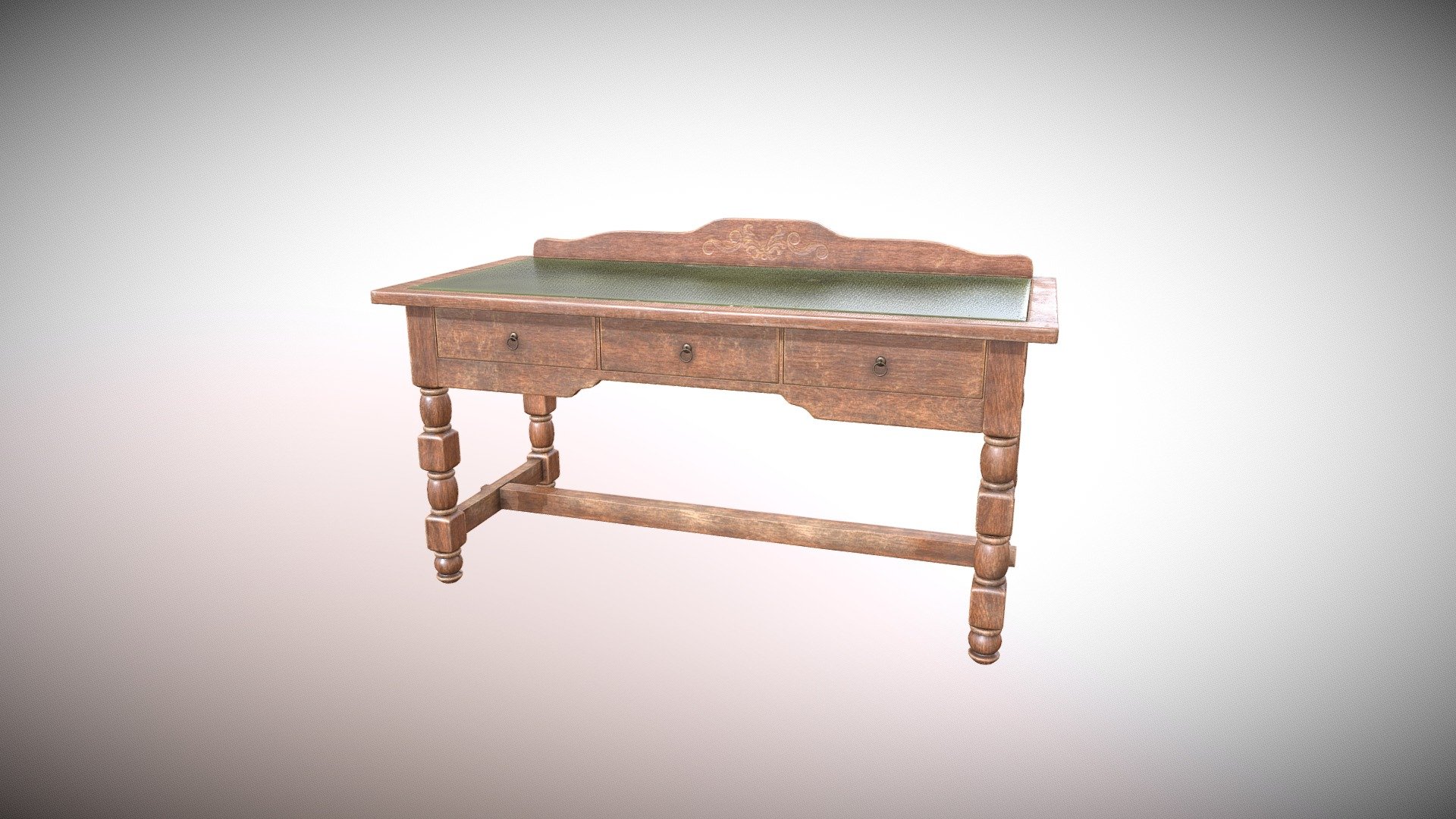 This is a desk design, representative of the 1st half of the 20th century. Modelled in Blender and textured in Substance Painter based on reference designs of the era. 
The model is approprate for archviz and interior projects.
Obj and blend files are included 3d model
