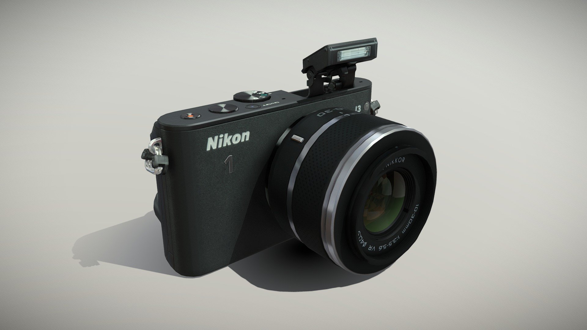 •   Let me present to you high-quality low-poly 3D model Nikon 1 J3 Kit 10-30mm Black. Modeling was made with ortho-photos of real camera that is why all details of design are recreated most authentically.

•    This model consists of a few meshes, it is low-polygonal and it has three materials (Body Camera, Body Lens and Glass of Lenses).

•   The total of the main textures is 9. Resolutions of all textures are 4096 pixels square aspect ratio in .png format. Also there is original texture file .PSD format in separate archive.

•   Polygon count of the model is – 5993.

•   The model has correct dimensions in real-world scale. All parts grouped and named correctly.

•   To use the model in other 3D programs there are scenes saved in formats .fbx, .obj, .DAE, .max (2010 version).

Note: If you see some artifacts on the textures, it means compression works in the Viewer. We recommend setting HD quality for textures. But anyway, original textures have no artifacts 3d model