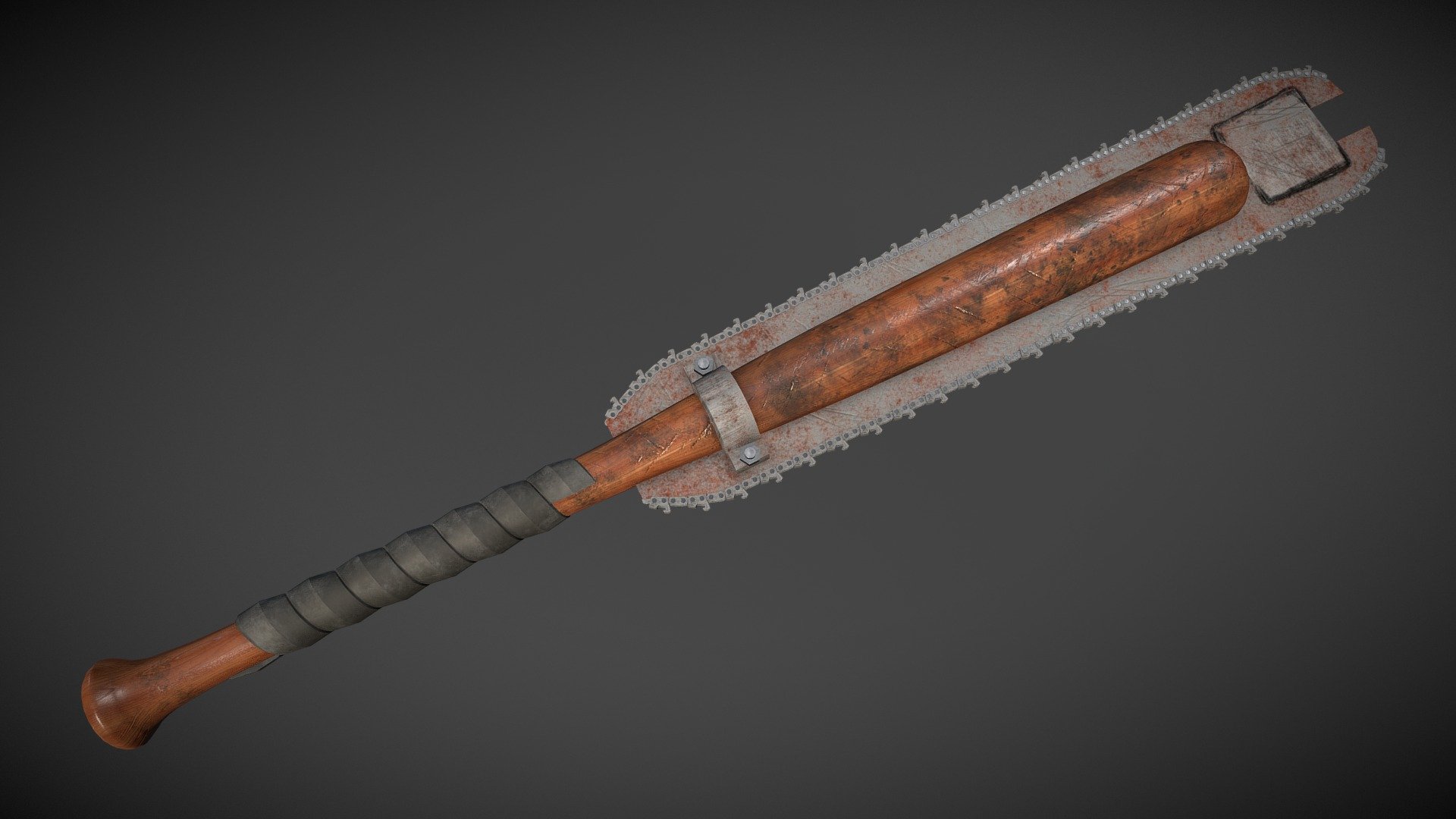 It is a bat that has been modified with two halves of a chainsaw blade making it a type of sword - Saw bat - 3D model by tackettn1 3d model