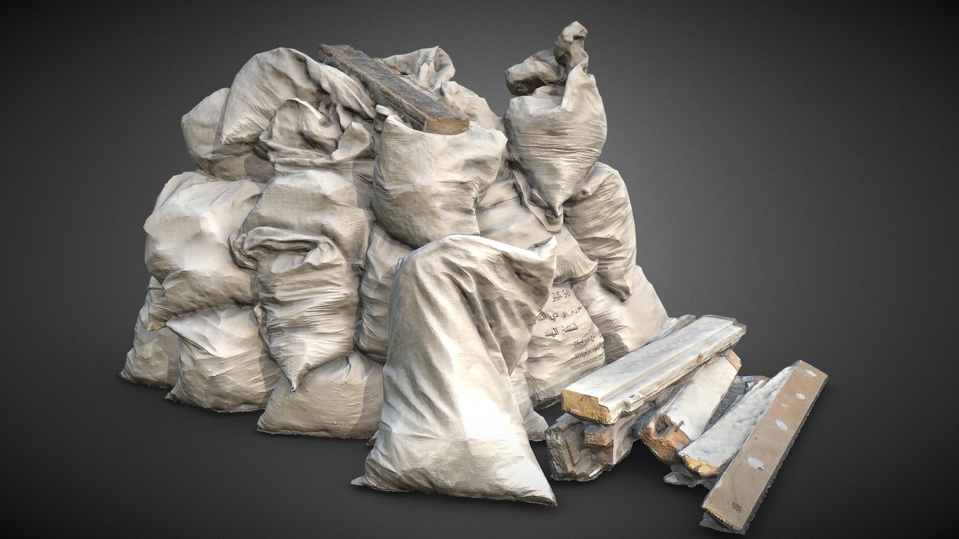 Workplace gravel bags and some wood pieces. Low poly gameready asset from scan. 4k PBR textures.
Ready to use in your game or scene for render 3d model