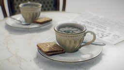 Porcelain cup set scene, paris, food, cafe, assets, coffee, hotel, restaurant, exterior, flat, residential, prop, cookie, urban, rattan, furniture, outdoor, props, newspaper, bisquit, ornated, chair, street, cup